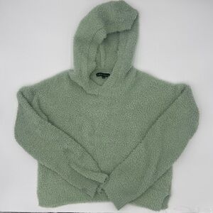 Love Ellie Mint Green Fuzzy slightly Cropped pullover Hoodie Sz XL